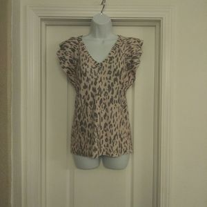 Chaser Animal print Flutter Sleeve V Neck Shirt